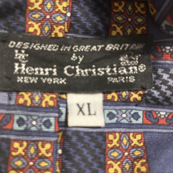 Henri Christian Men’s Silk Necktie Extra Long Multicolor With Geometric Pattern. - Picture 4 of 5